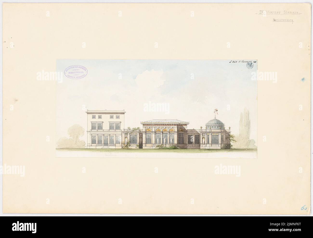 Lucae Richard (1829-1877), Villa Werner Siemens en Berlín-Charlottenburg (aprox 1863): Vista. Acuarela Tusche sobre papel, 41,9 x 60,4 cm (incluidos los bordes de escaneo) Foto de stock