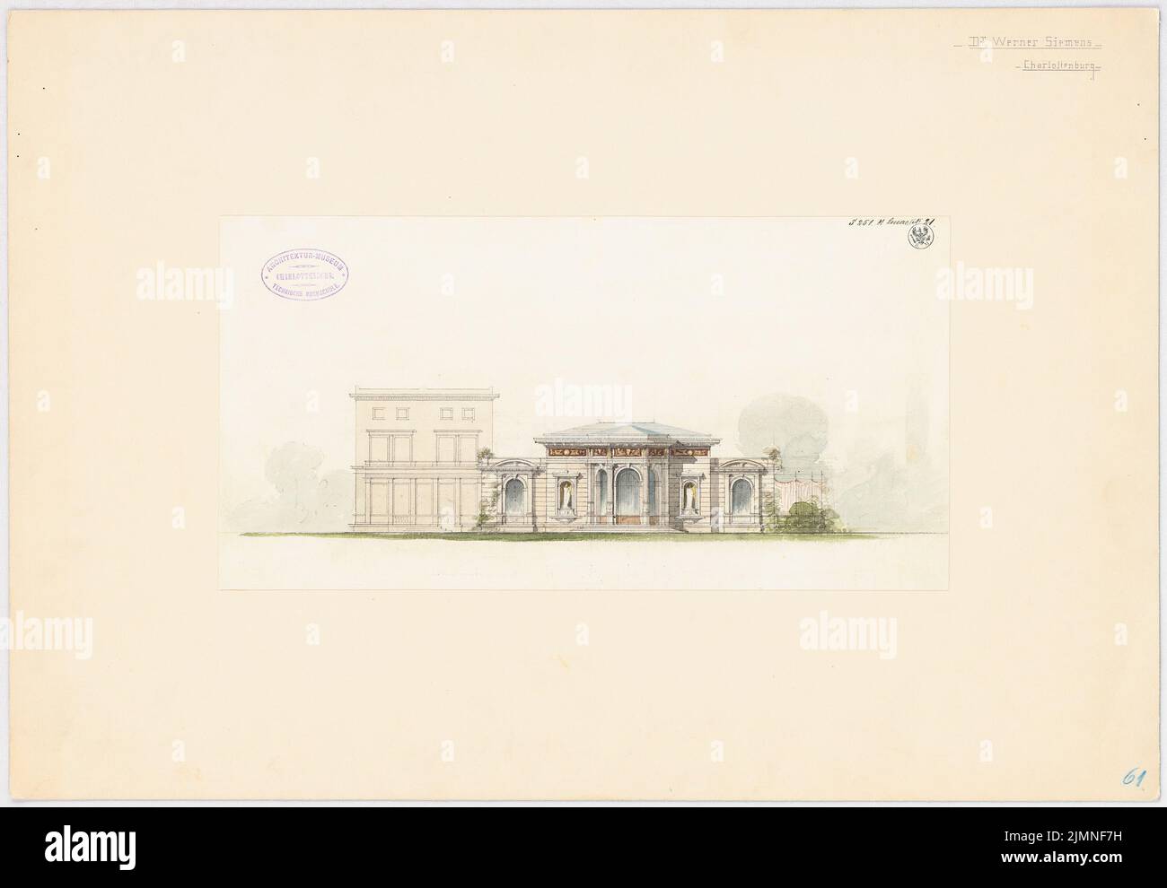 Lucae Richard (1829-1877), Villa Werner Siemens en Berlín-Charlottenburg (aprox 1863): Vista. Tinta, lápiz acuarela sobre papel, 41,8 x 60,4 cm (incluidos los bordes de escaneo) Foto de stock