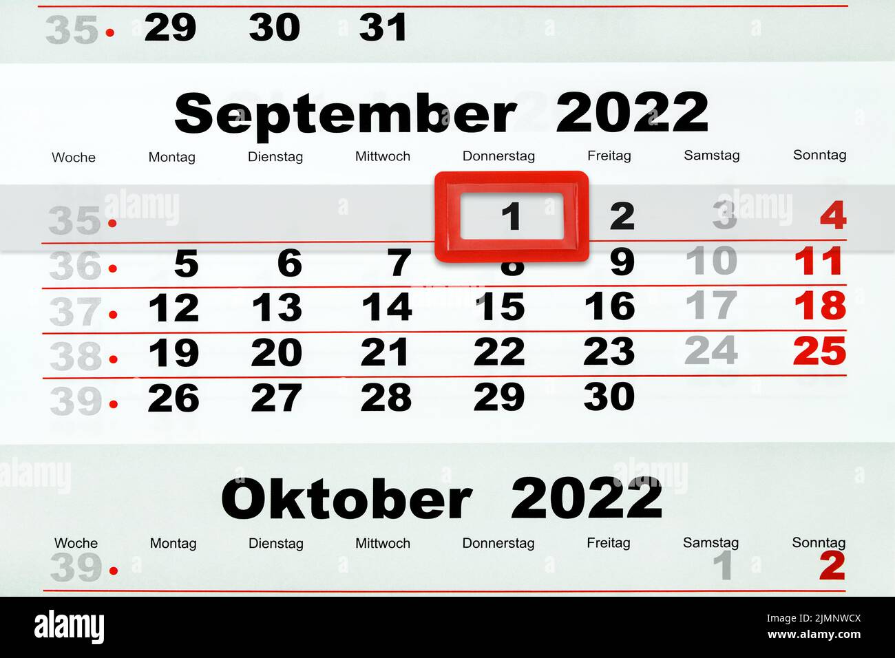 Deutscher Kalender Datum 1. Septiembre 2022 Donnerstag Foto de stock