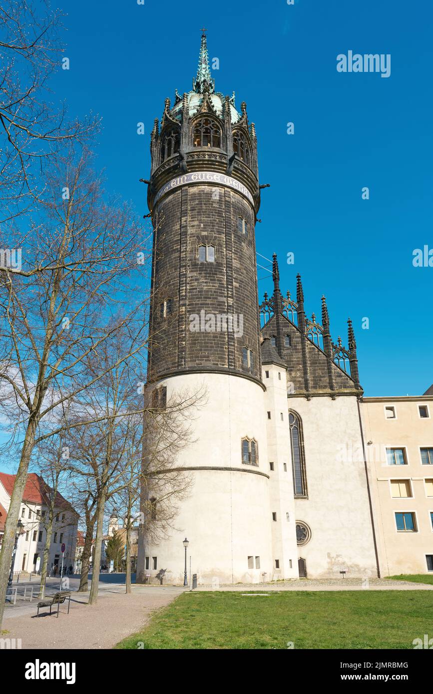 Castillo Schlosskirche Iglesia en el casco antiguo de Wittenberg Foto de stock
