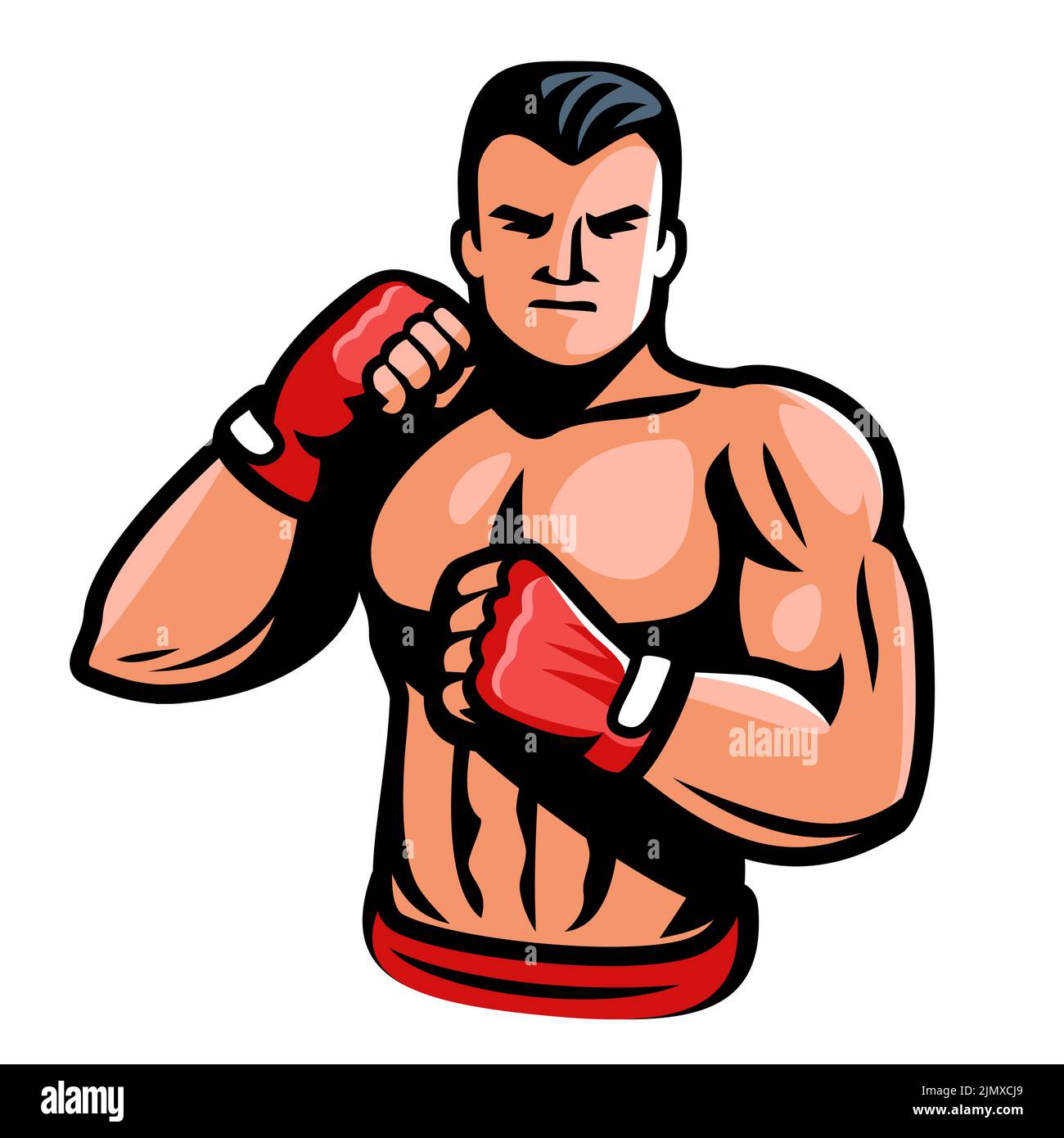 Boxeador de combate con puños enguantados vector aislado. Fight club, kickboxing, boxeo, emblema o logotipo de deporte de fuerza Ilustración del Vector