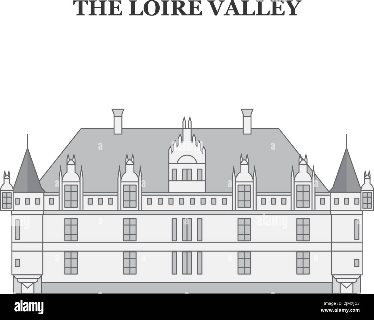 Francia, el Valle del Loira Ciudad hito horizonte ilustración de vectores aislados, iconos Ilustración del Vector