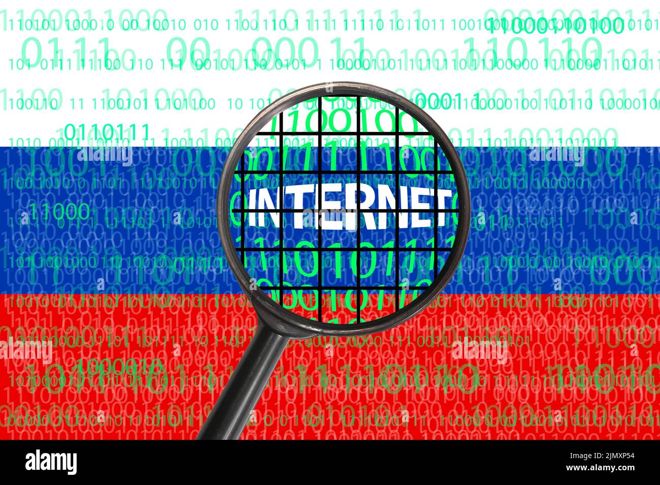 Rusia prohíbe Internet, el concepto de ataque cibernético de hackers Foto de stock