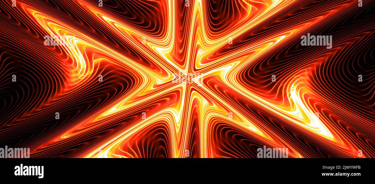 Fiery brillante futurista tecnología forma de estrella, fondo abstracto generado por ordenador, renderizado en 3D Foto de stock