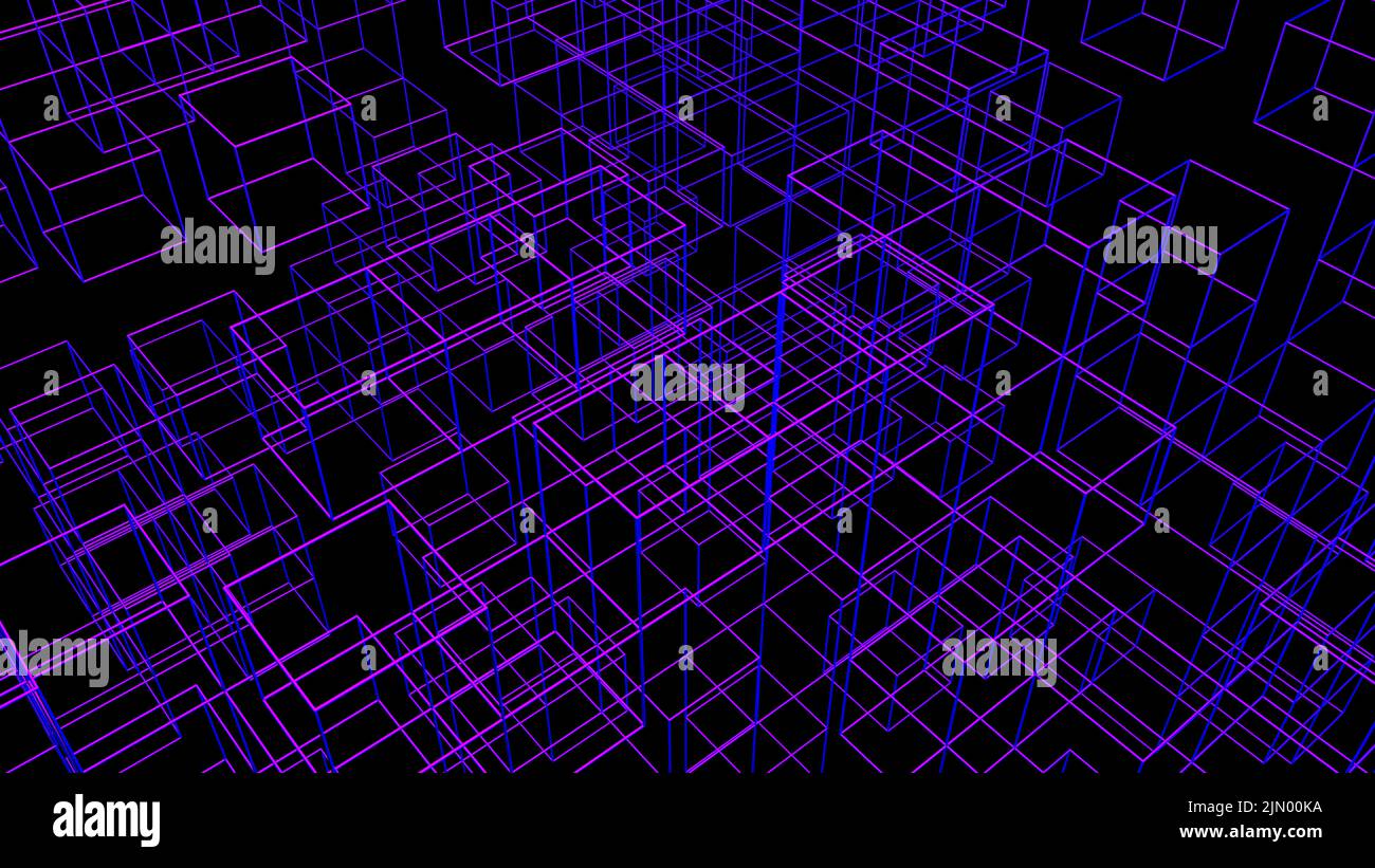 3d datos resumen de antecedentes. Tecnología digital de líneas de cuadrícula azul sobre fondo negro. Ciberespacio, ciencia, concepto de red. . Ilustración 3D de alta calidad Foto de stock