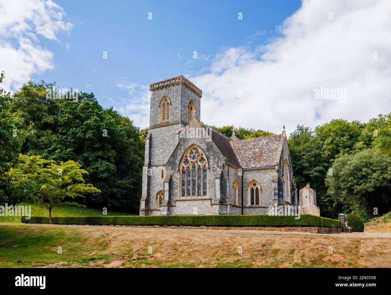 Iglesia de St Mary en los Jardines Botánicos del Parque Bicton cerca de East Budleigh en East Devon, al suroeste de Inglaterra Foto de stock
