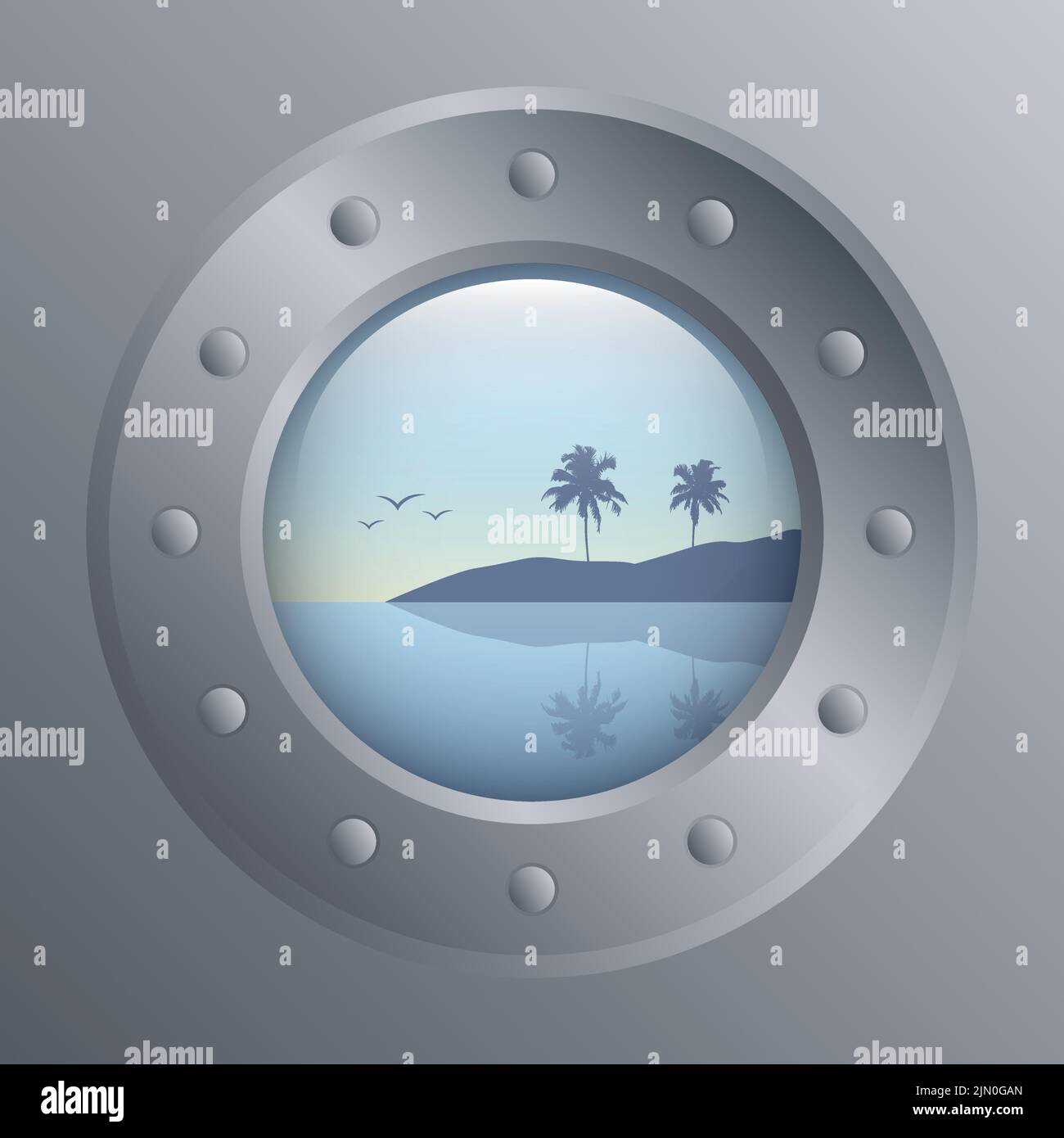 portal con vista al mar tropical diseño de vacaciones de verano marino Ilustración del Vector