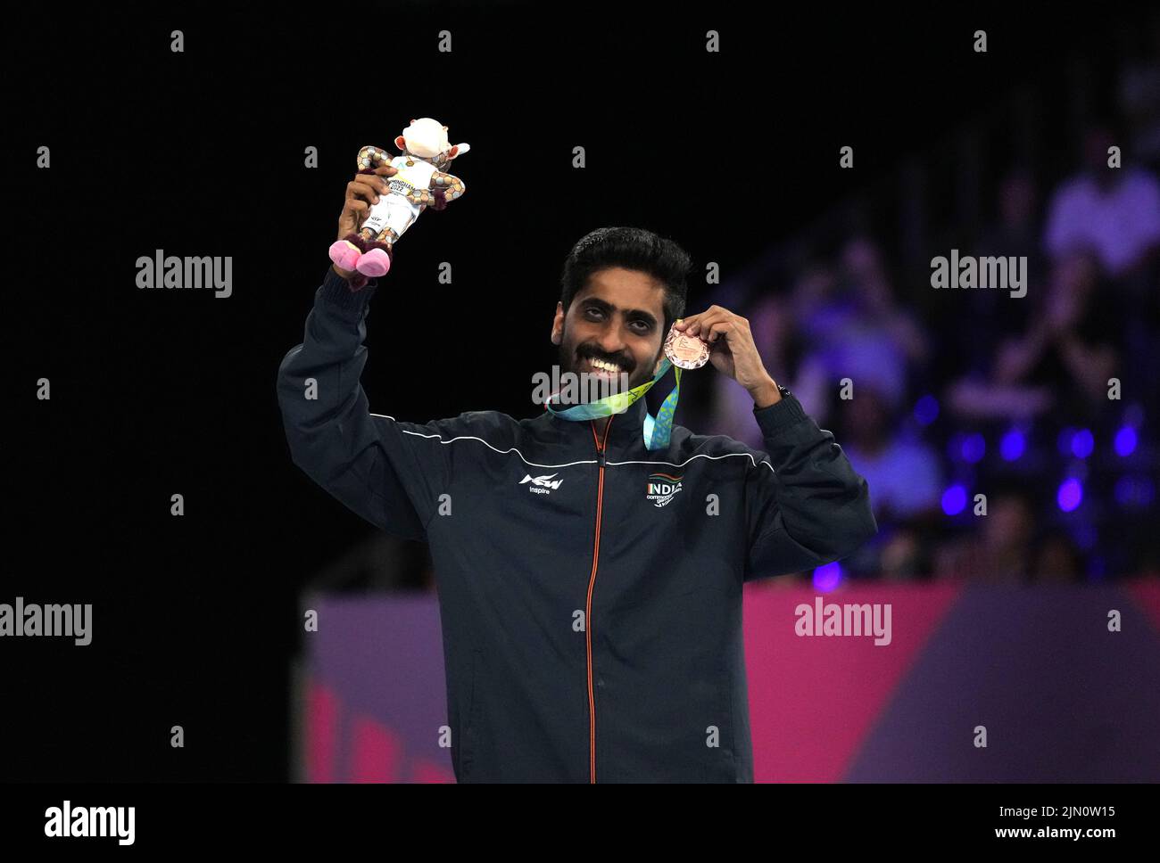 Sathiyan Gnanasekaran de la India después de ganar bronce en el tenis de mesa Men's Singles en el NEC el día once de los Juegos de la Commonwealth de 2022 en Birmingham. Fecha de la foto: Lunes 8 de agosto de 2022. Foto de stock