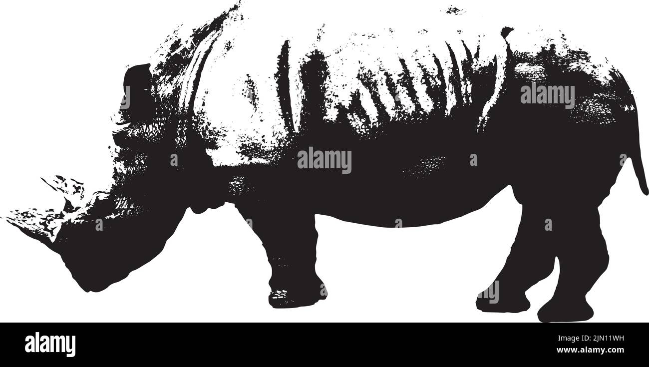 obras de arte de rinoceronte blanco para impresiones o sellos, merchandising para la preservación de animales silvestres Ilustración del Vector