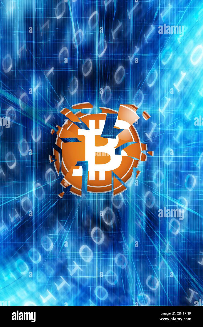 Concepto de quiebra de la moneda criptomoneda Bitcoin Foto de stock