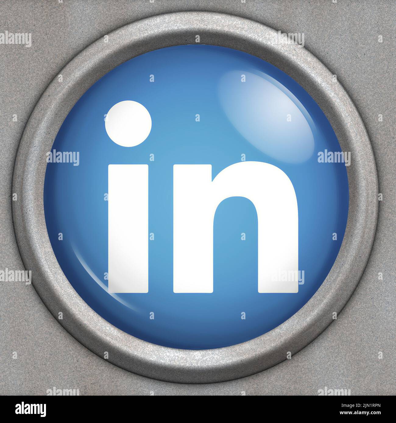 Botón con logotipo del servicio de redes sociales Linkedin Foto de stock
