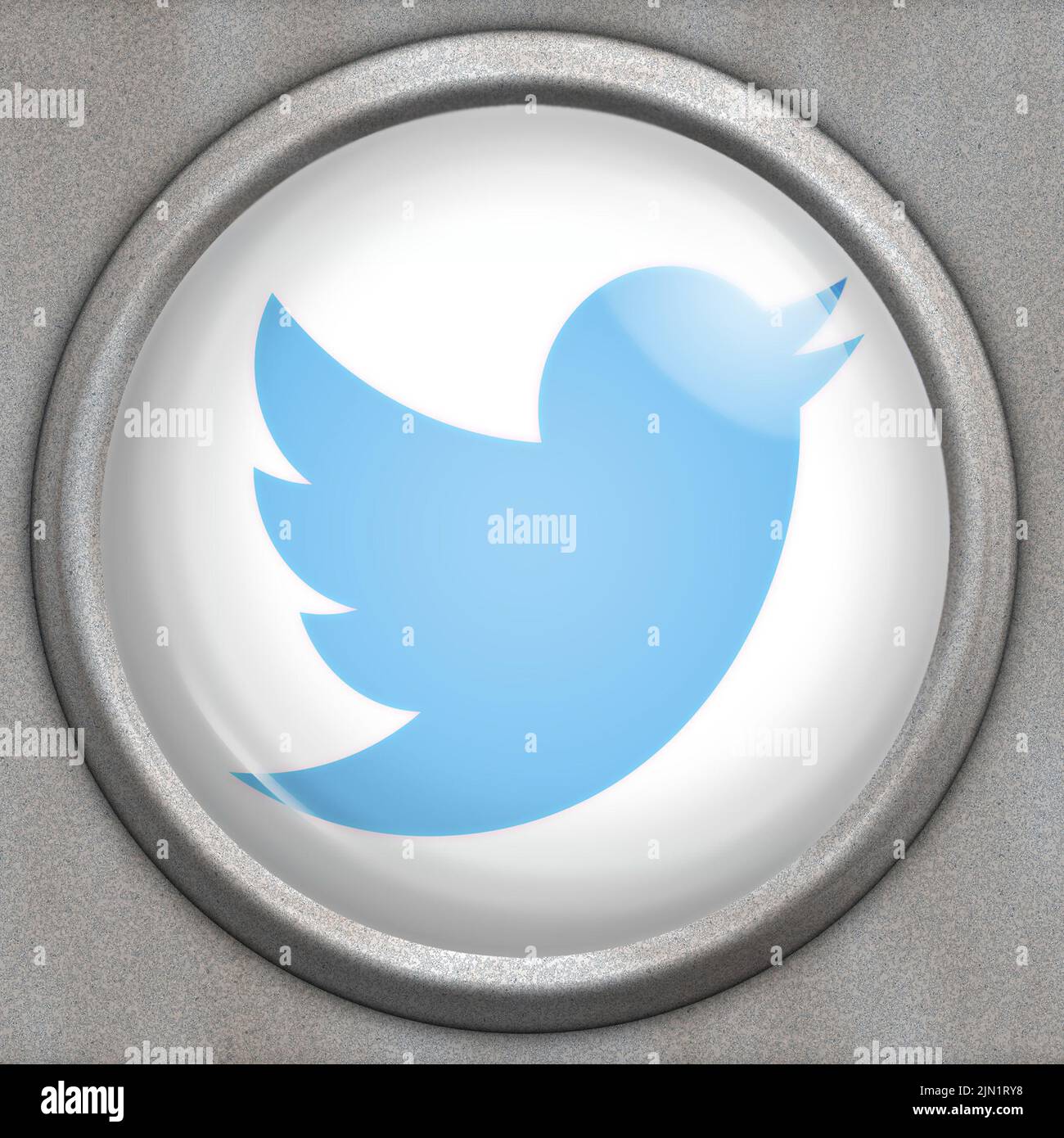 Botón con logotipo del servicio de redes sociales Twitter Foto de stock