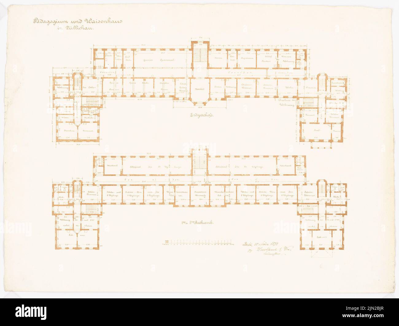 Knoblauch & Wex, pedagogía real y orfanato, Züllichau: Grundriss eg, 1st piso. Presión sobre el papel, 52,9 x 70,7 cm (incluidos los bordes de escaneado) Foto de stock