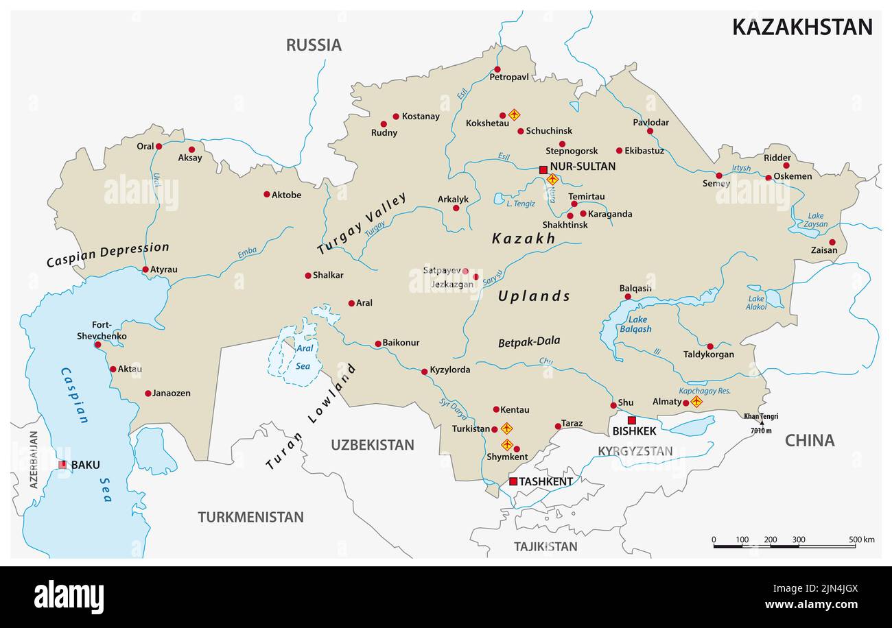 Mapa vectorial del estado de Kazajstán en Asia central Foto de stock