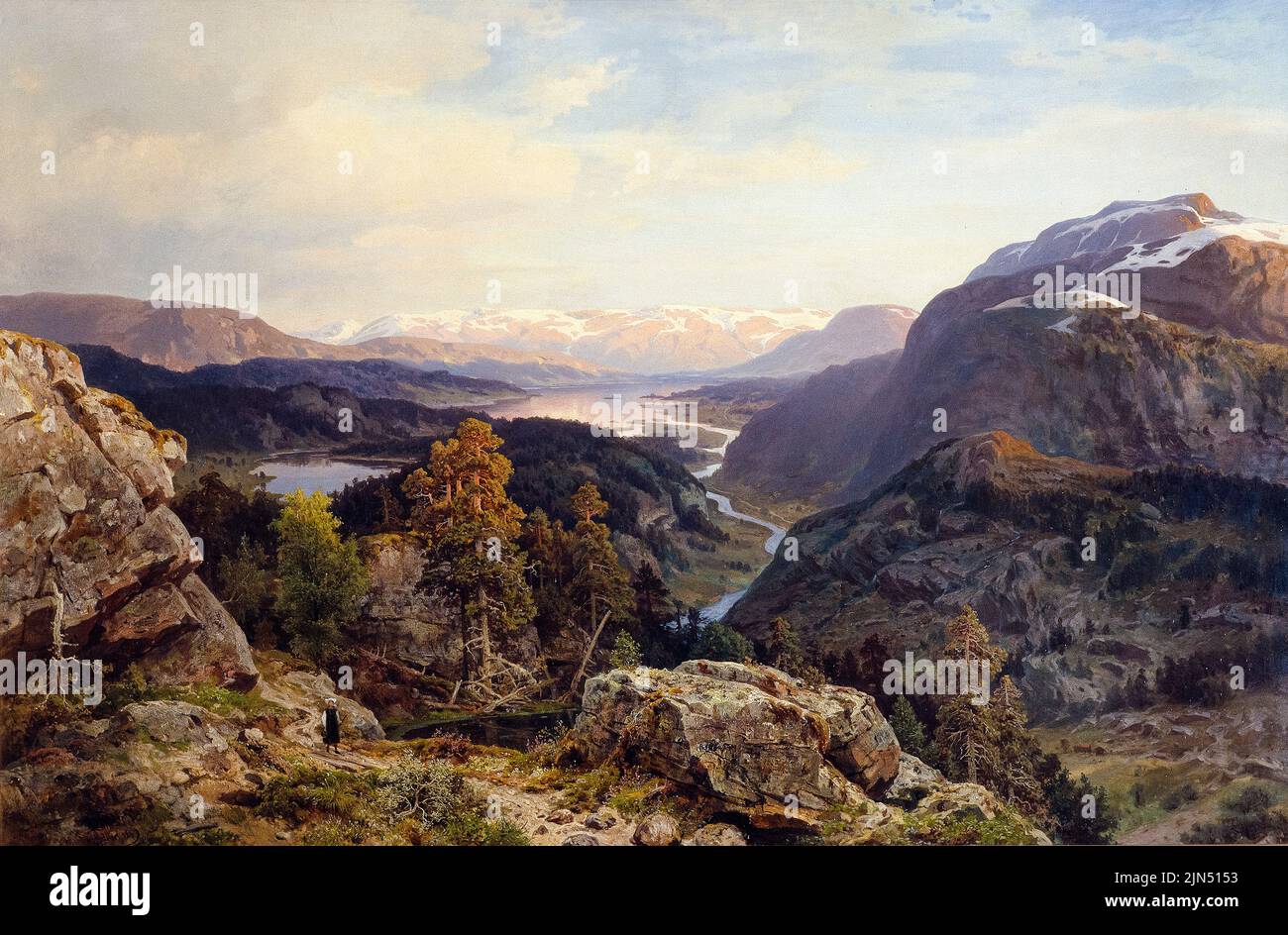 Morten Muller, noche en las montañas noruegas, pintura de paisajes al óleo sobre lienzo, 1869 Foto de stock