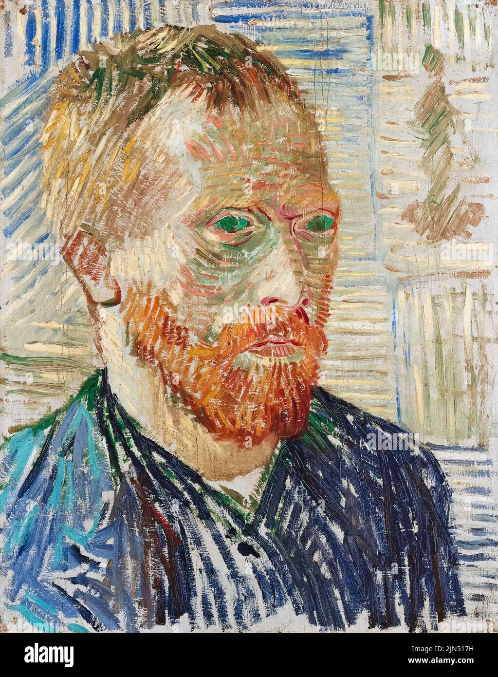 Vincent van Gogh (1853-1890), Autorretrato con un estampado japonés, pintura al óleo sobre lienzo, 1887 Foto de stock