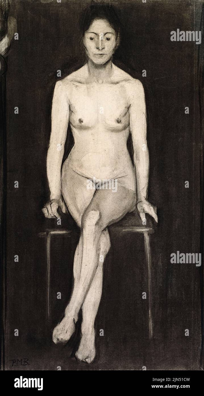 Paula Modersohn Becker, Desnudo Femenino sentado (¿Autorretrato?), dibujo de retrato en carbón con tropiezo, alrededor de 1899 Foto de stock