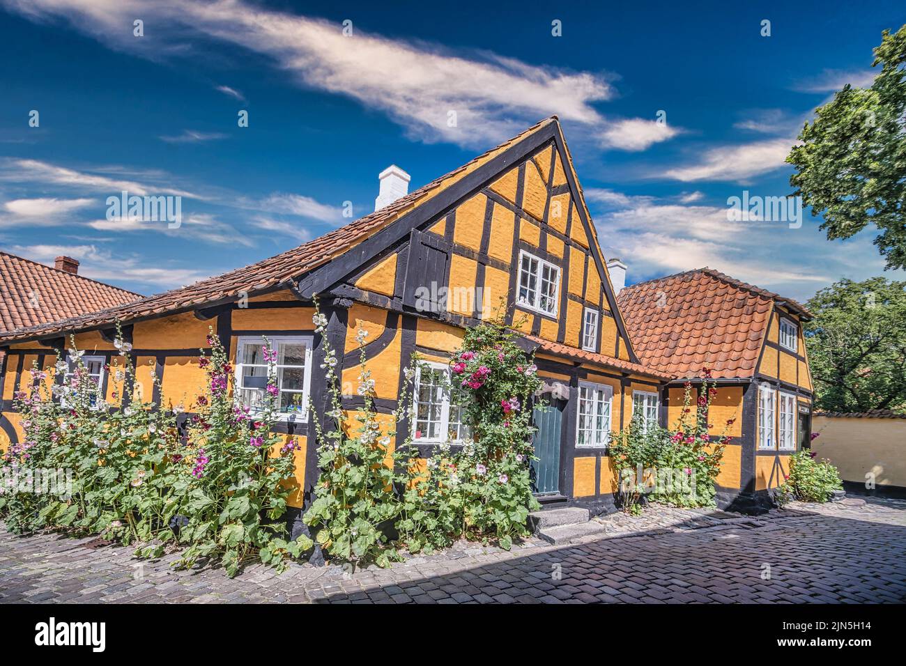 Antiguas calles estrechas en la ciudad de faaborg, Dinamarca Foto de stock