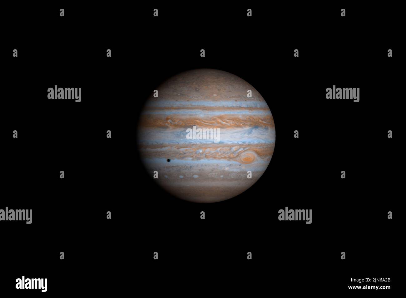 JÚPITER, SISTEMA SOL - 07 Diciembre 2000 - Esta vista compuesta de Júpiter en color verdadero está compuesta de 4 imágenes tomadas por la nave espacial Cassini de la NASA/ESA. A il Foto de stock
