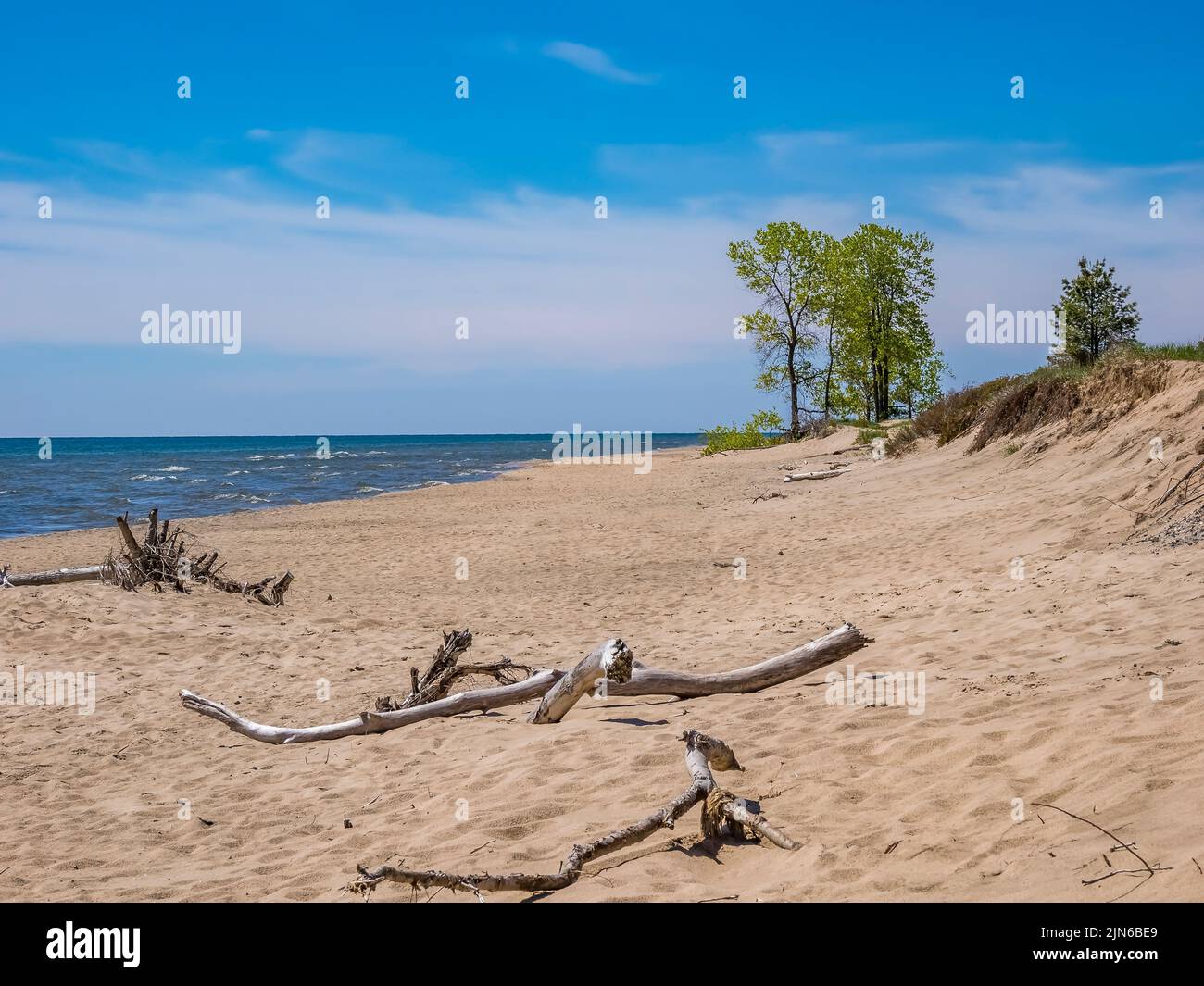 Playa en el Lago Michigan en Point Beach State Forest en Two Rivers, Wisconsin USA Foto de stock