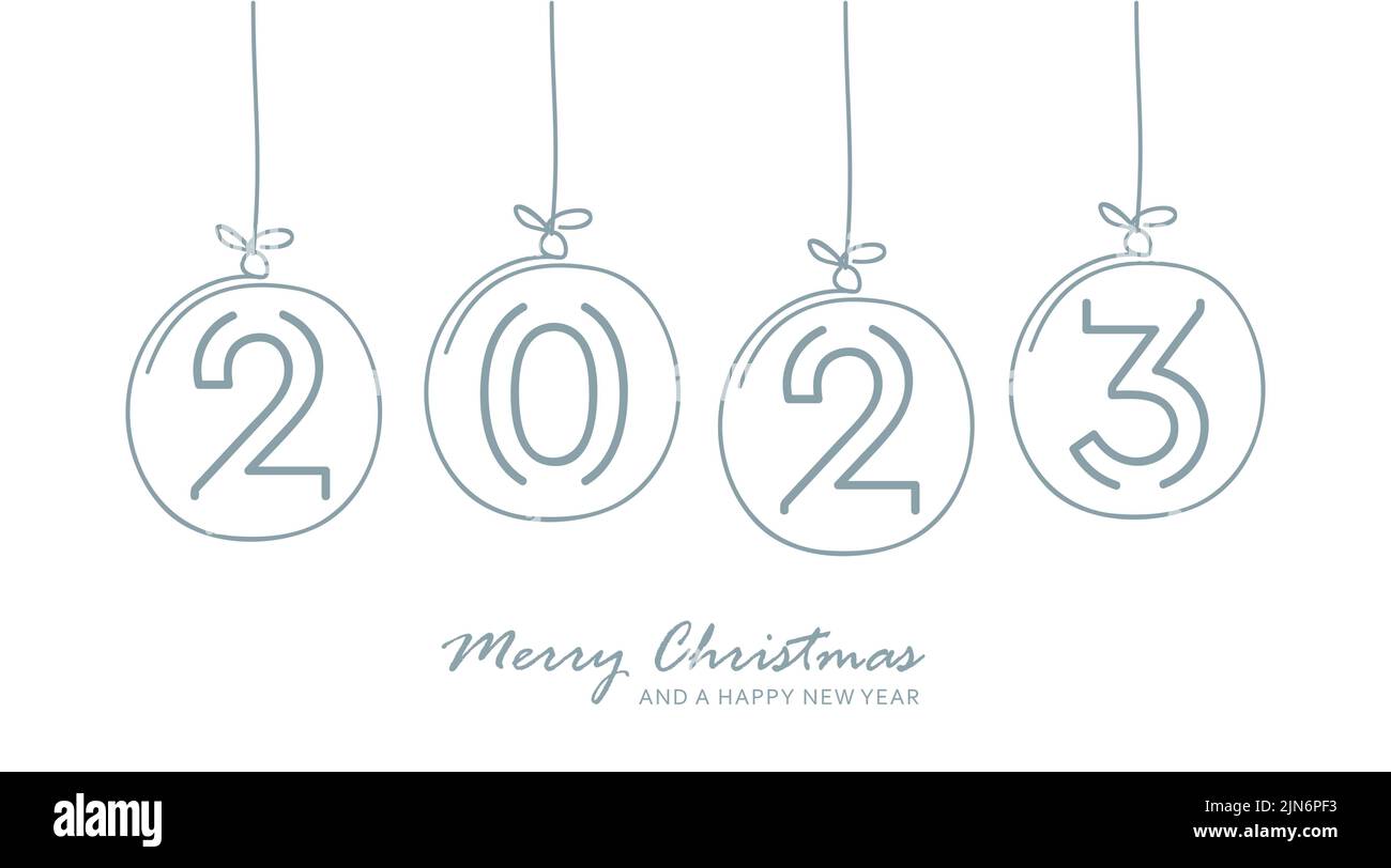 feliz año nuevo 2023 tipografía con la bola de navidad colgante Ilustración del Vector