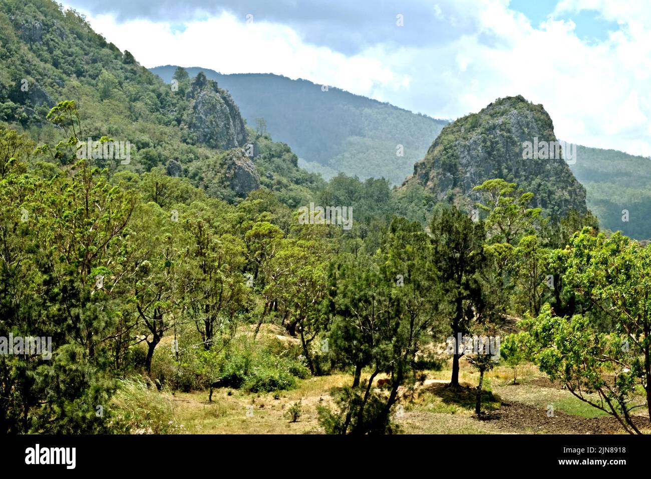 Vista de un paisaje cerca de la aldea de Fatumnasi en Timor Central Meridional, Nusa Tenggara Oriental, Indonesia. Foto de stock