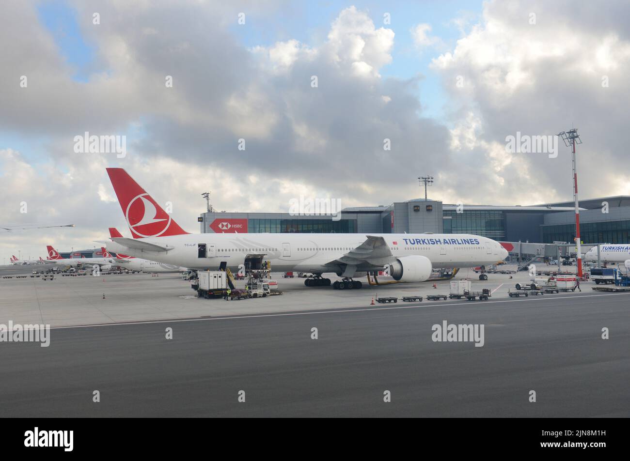 Aviones de Turkish Airlines en el aeropuerto internacional de Estambul. Foto de stock