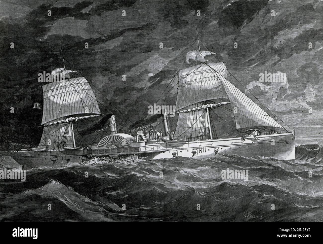 USS Vanderbilt (1862-1873) en un período grabado por G. Parsons publicado en Harper's Weekly, 1862. Este antiguo buque insignia de Commodore Cornelius Vand Foto de stock