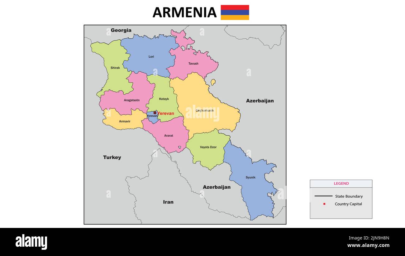 Mapa de Armenia. Mapa estatal y distrital de Armenia. Mapa político de