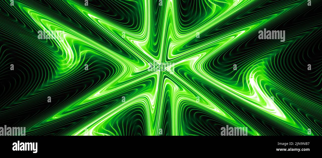 Verde brillante tecnología futurista forma estrella. Fondo abstracto generado por ordenador, renderizado 3D Foto de stock