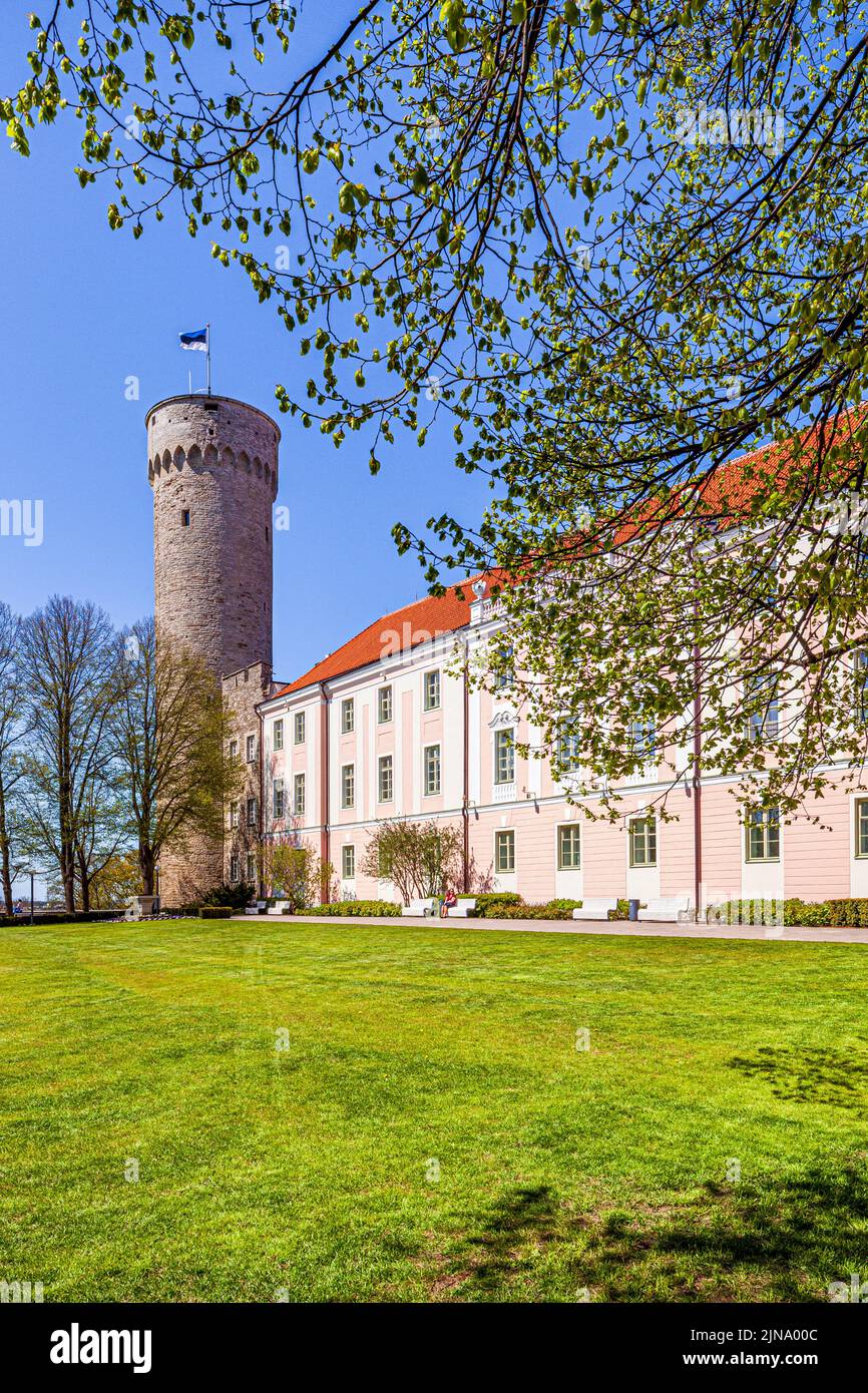El edificio del parlamento (Riigikogu) en la colina de Toompea en la ciudad vieja de Tallinn, la ciudad capital de Estonia Foto de stock