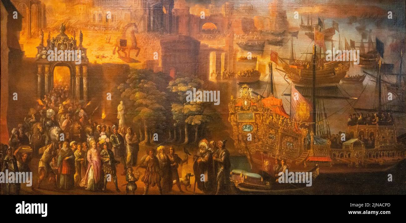 La destrucción de troya, 1625-1630, Miquel Bestard, óleo sobre lienzo, casa del Marqués de la Torre, Museu de Mallorca, Palma, Mallorca, España Foto de stock