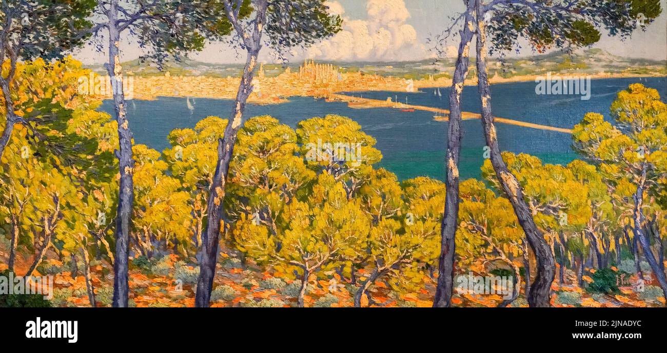 Vista de Palma desde el bosque de Bellver, Josep Pons Frau, óleo sobre lienzo, Museu de Mallorca, Palma, España Foto de stock