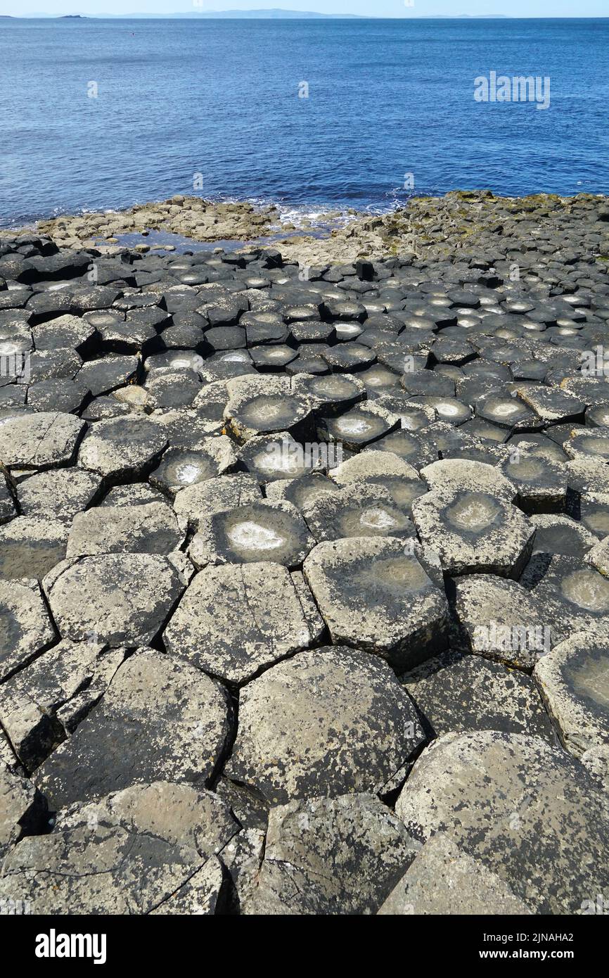 Giant's Causeway, columnas de basalto, reserva natural nacional, Condado de Antrim, Irlanda del Norte, Tuaisceart Éireann, Reino Unido, Europa Foto de stock