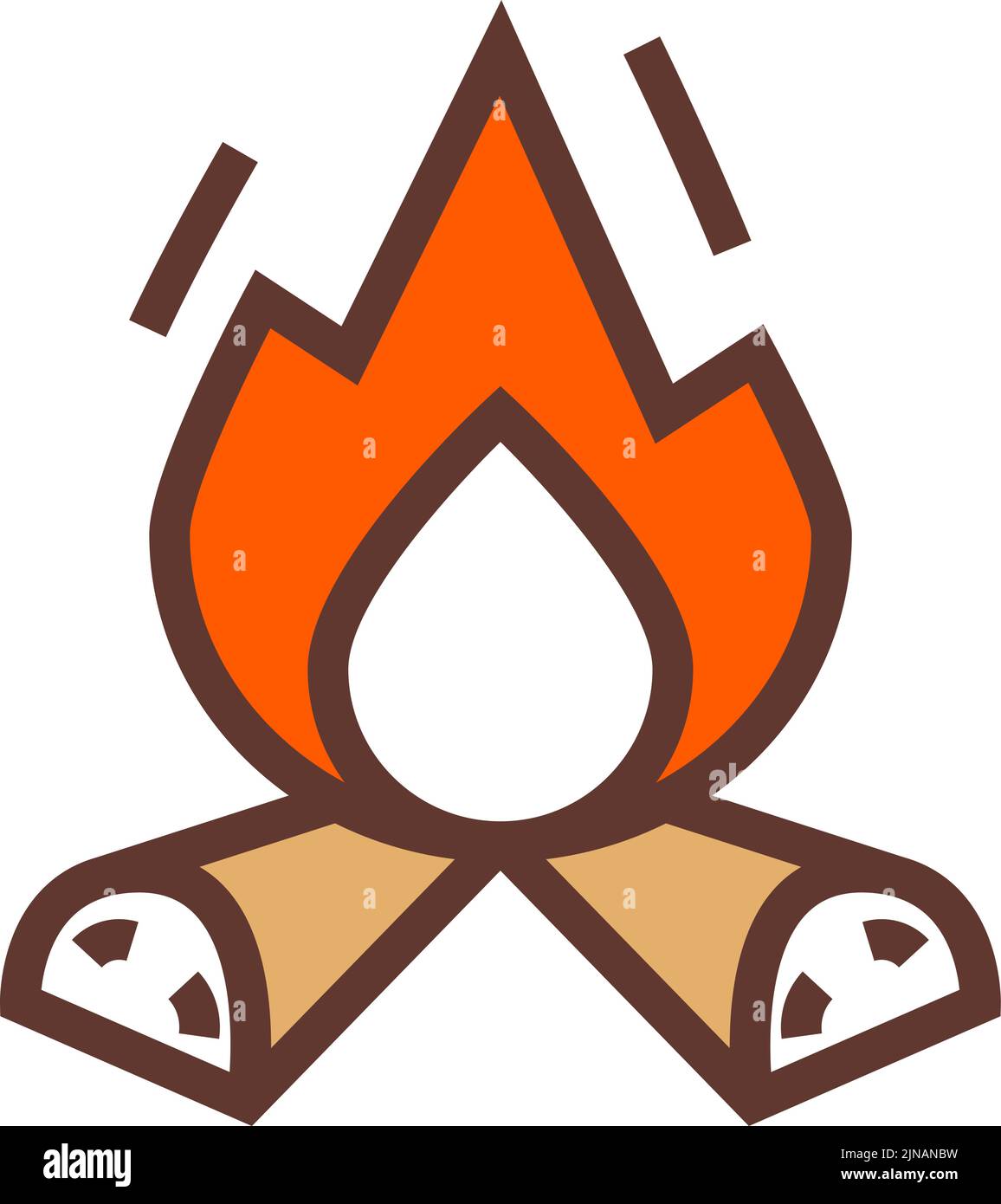 Icono de línea de color de fogata. Símbolo de madera quemada Ilustración del Vector