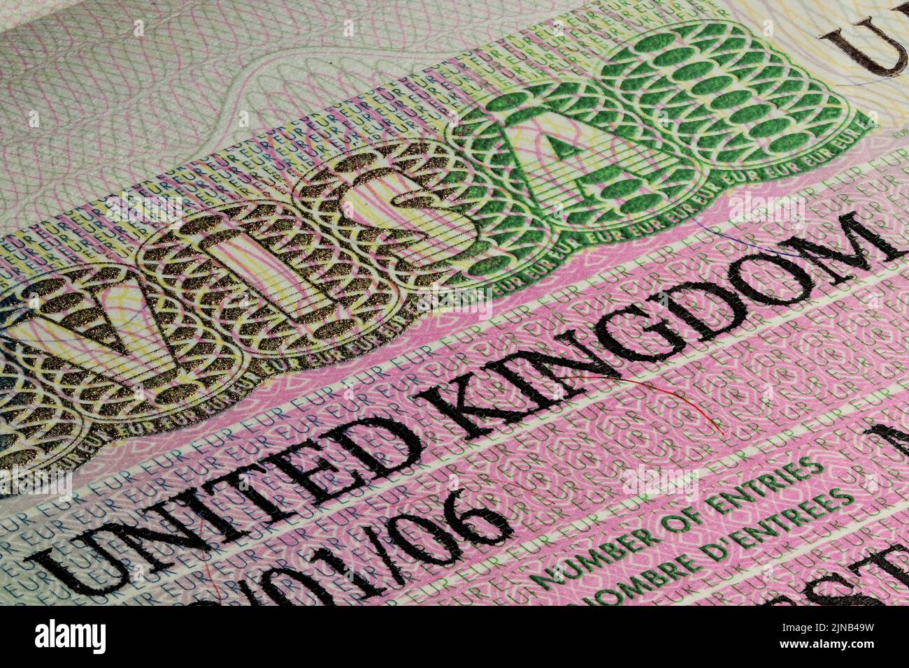 Reino Unido visado en pasaporte Foto de stock