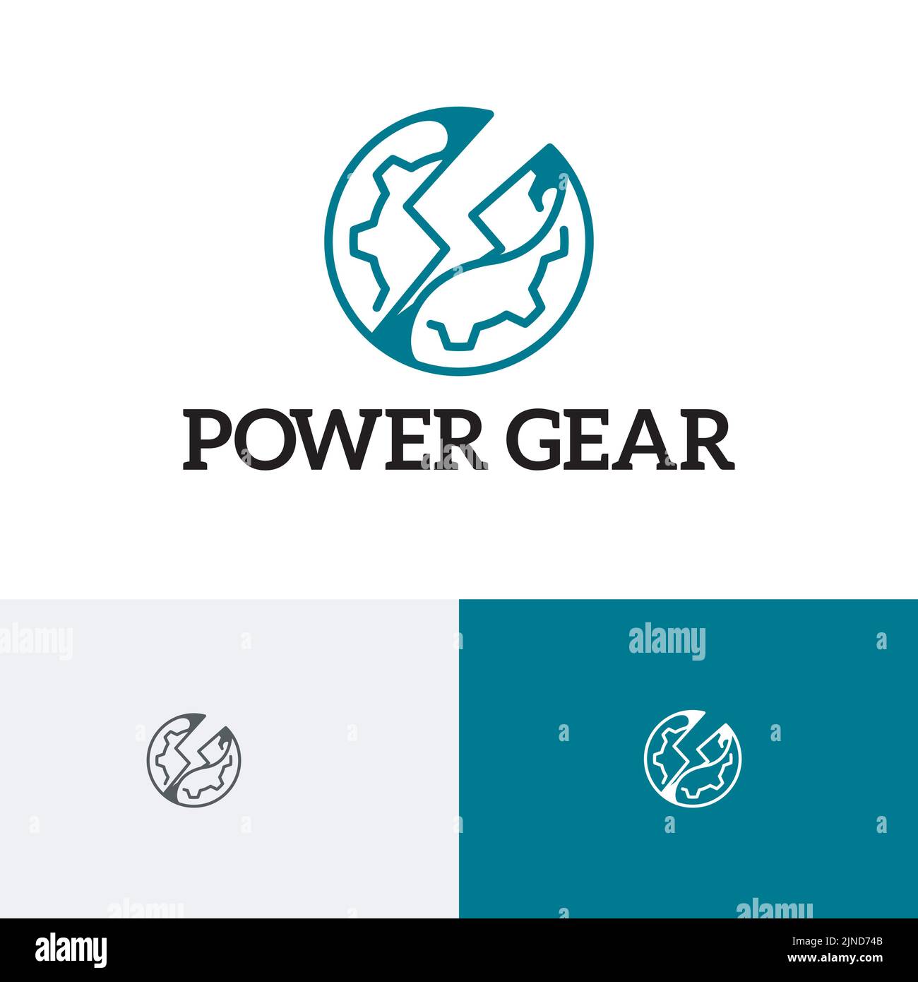 Logotipo de Power Gear Circle Leaf Green Industry Line Style Imagen