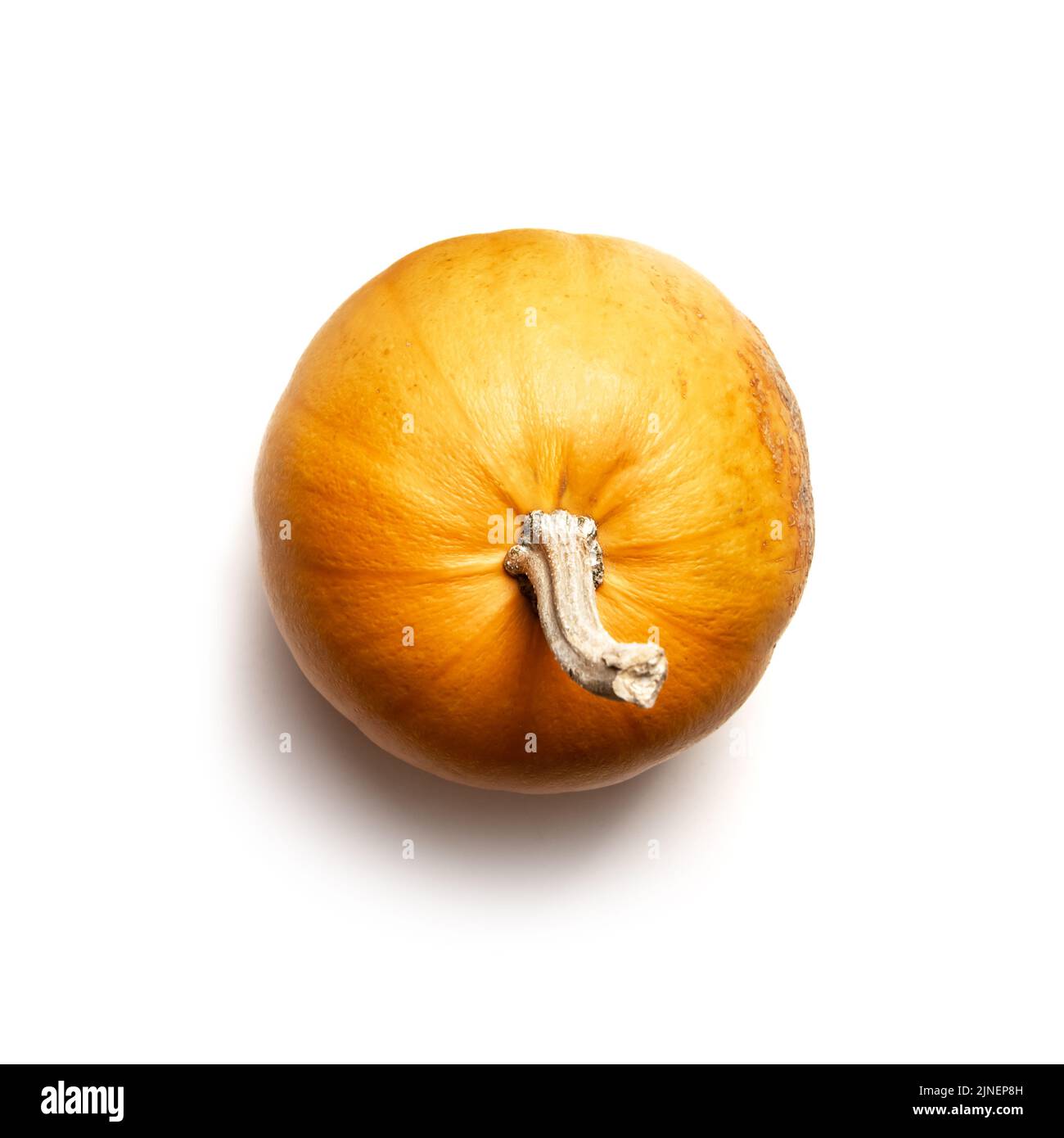 Calabaza naranja aislada sobre fondo blanco. Fotografía de alimentos. Concepto de Halloween. Vista superior. Forma parte del conjunto de diferentes tipos de calabazas. Foto de stock