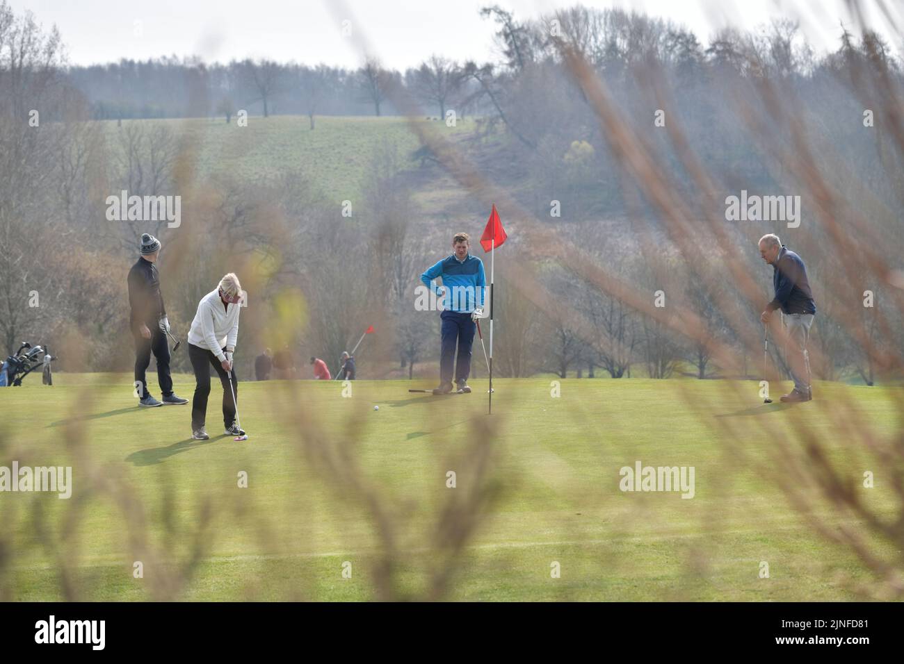 golfistas en el raydon suffolk, inglaterra en primavera Foto de stock