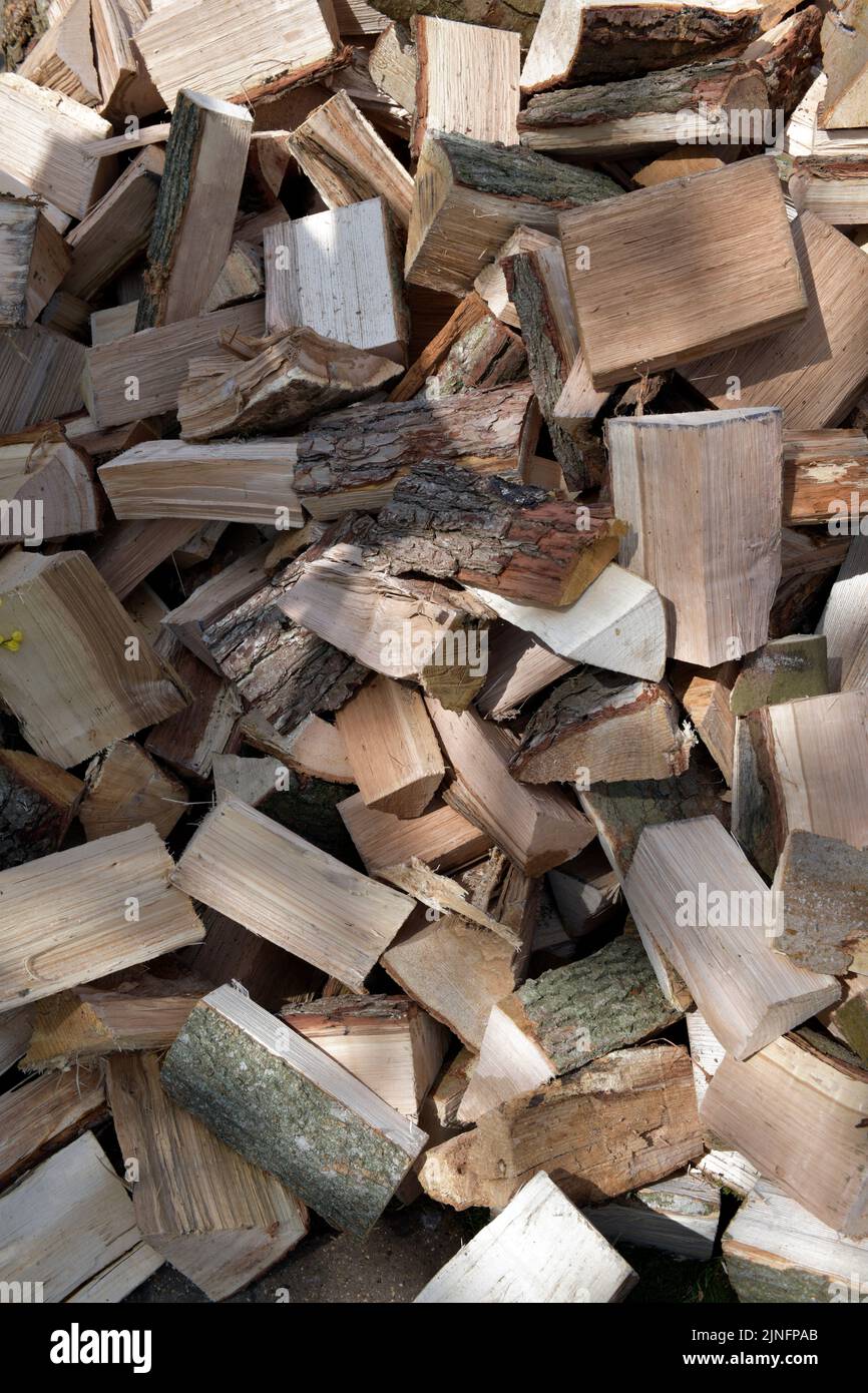 pila de troncos de leña para condimentar Foto de stock