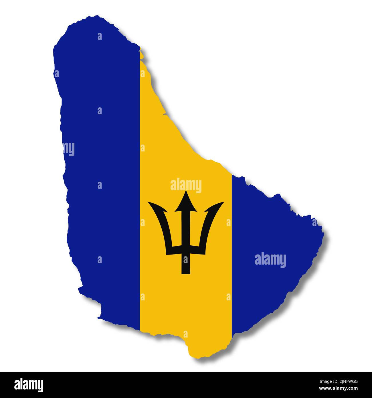 Mapa de la bandera de Barbados sobre fondo blanco 3D ilustración con trazado de recorte Foto de stock