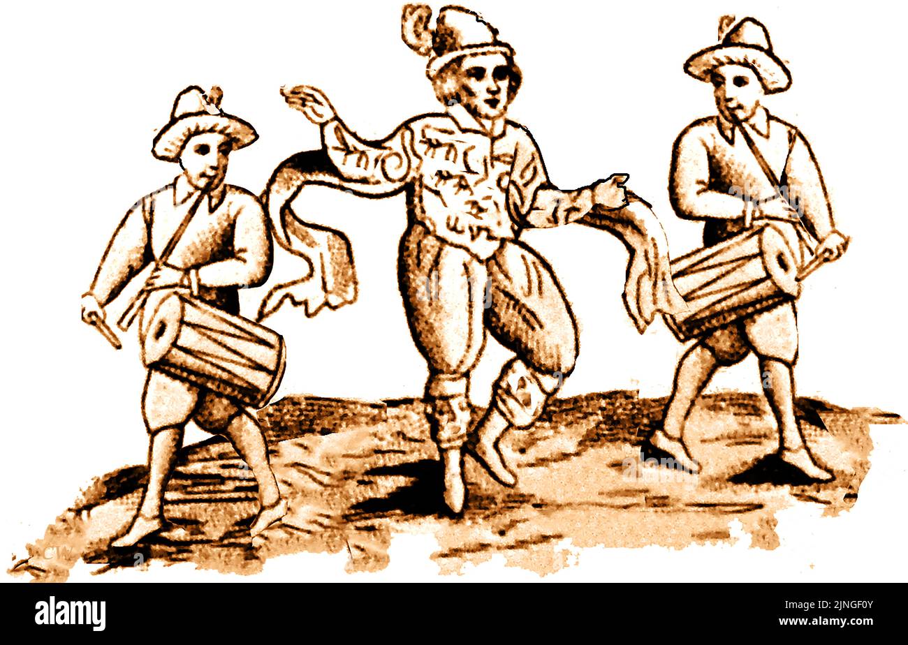 William Kempe ( AKA Will Kempe circa1560 a circa 1603) quién Morris bailó de Londres a Norwich . Kempe fue un actor de cómic y bailarín inglés que es más conocido por ser un original jugador en los primeros dramas de William Shakespeare en el Globe Theatre. Kempe fue uno de Lord Strange's Men en 1592 y también está asociado con Lord Chamberlain's Men y con Leicester's Men en Leicester House Foto de stock