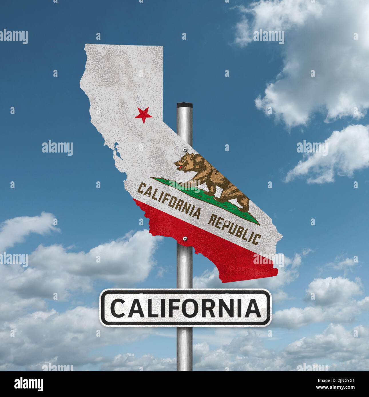 Señal de carretera del estado de California - con bandera y mapa Foto de stock