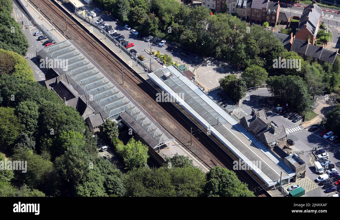 Vista aérea de la estación de trenes de Durham Foto de stock