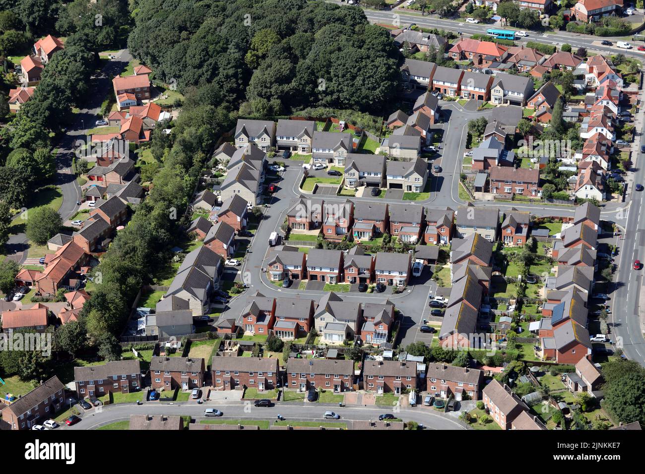 Vista aérea de la propiedad de High Carr Close en la ciudad de Durham, condado de Durham Foto de stock