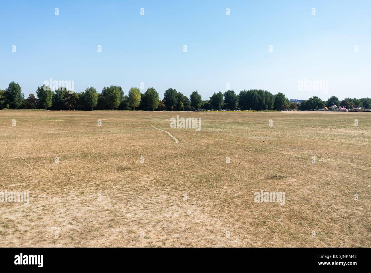 12 de agosto de 2022: Wimbledon Park, al suroeste de Londres, Reino Unido, en la ola de calor del verano de 2022 con hierba resecada Foto de stock