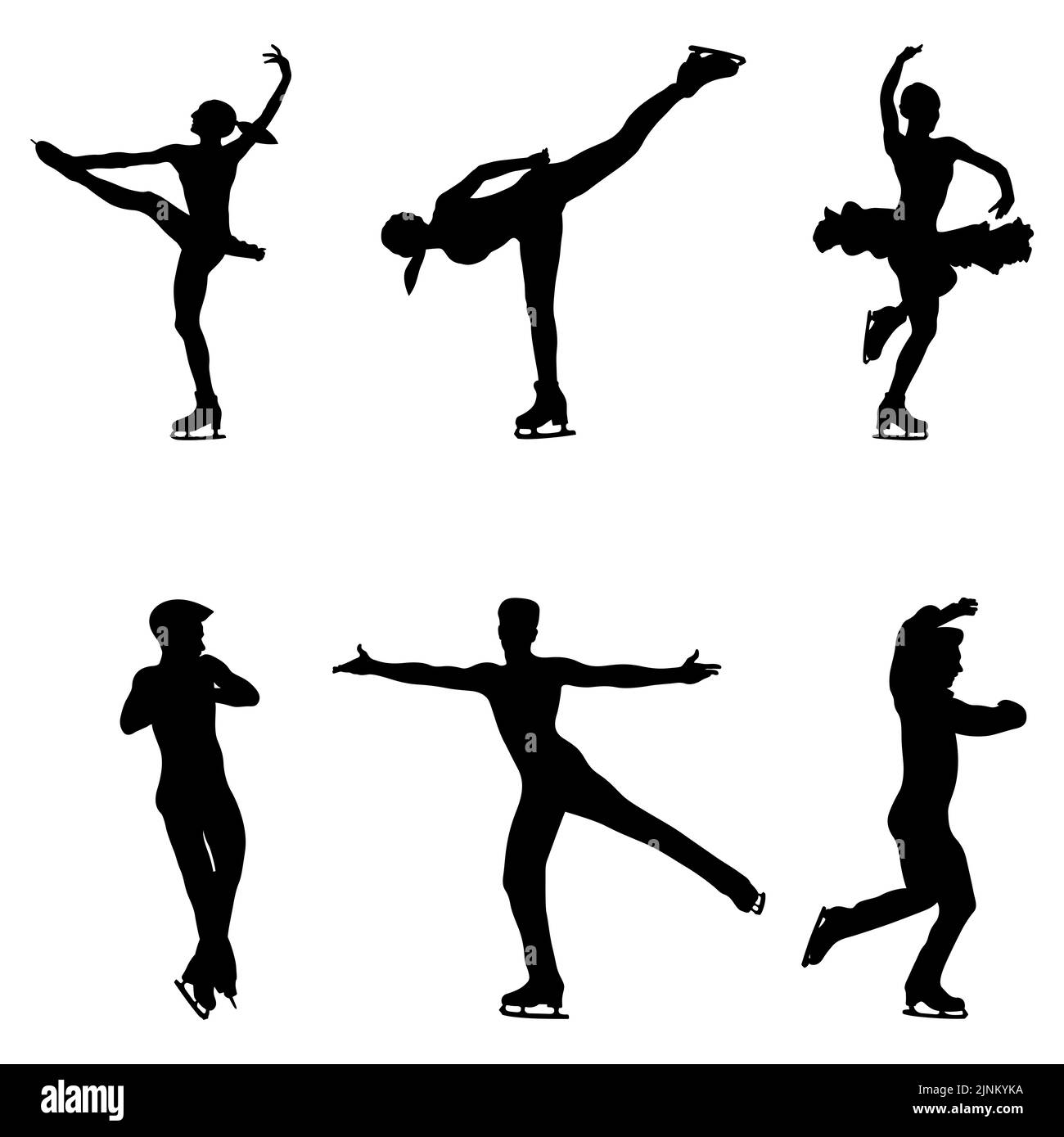 establecer silueta negra niña y figura masculina patinando vector Foto de stock