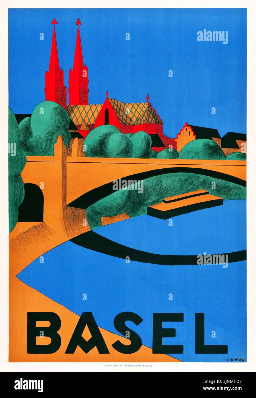 Basilea, Suiza Travel Poster (1937), Suisse, Suiza, Schweiz. Hedwig Thoma (1886-1946) Foto de stock