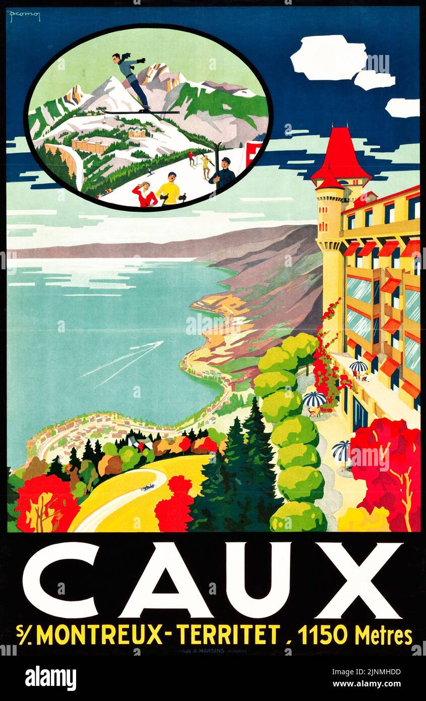 Caux, Montreux - Suiza Cartel de viaje (Lithos A. Marsens, Lausanne, 1921) Suiza, Suiza, Suiza, Suiza, Schweiz. Foto de stock