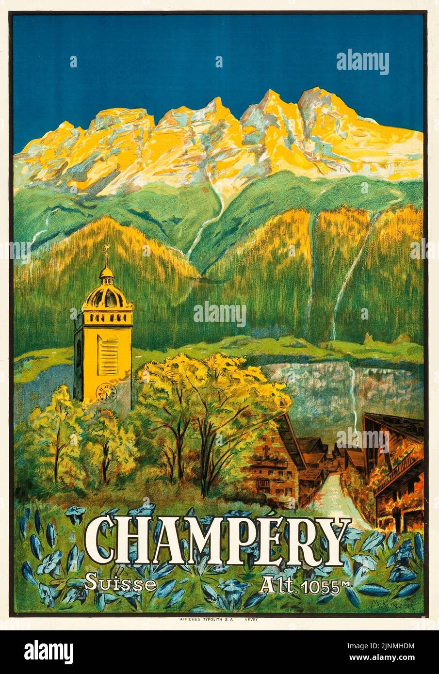 Champéry, Suiza Cartel de viaje (Affiches Typolith, S.A. Vevey, 1920s) Suiza, Suiza, Suiza, Suiza, Schweiz. Foto de stock